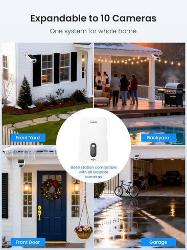 Solar Security Cameras Wireless Outdoor 8Cam Kit Expadable to 10H, No Subscription Cameras for Home Security System, 1T Local Storage, 2.4G &5G WiFi, 2K Color Night Vision Two-Way Audio IP66 in Kuwait