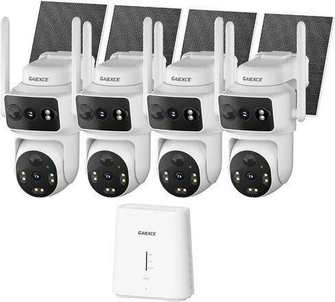 Solar Outdoor Security Camera, 4MP Dual-Lens Bullet Camera, Wireless 2.4G/5G WiFi, PIR Motion Alerts, Color Night Vision, 2-Way Audio, Alexa, IP66, 500GB Local Storage, No Subscription in Kuwait