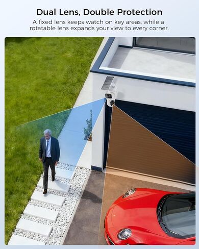 Solar Outdoor Security Camera, 4MP Dual-Lens Bullet Camera, Wireless 2.4G/5G WiFi, PIR Motion Alerts, Color Night Vision, 2-Way Audio, Alexa, IP66, 500GB Local Storage, No Subscription in Kuwait
