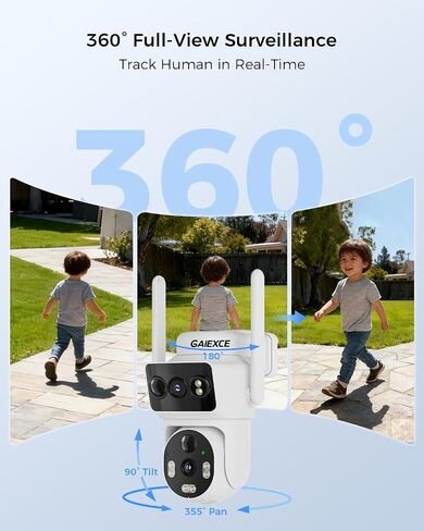 Solar Outdoor Security Camera, 4MP Dual-Lens Bullet Camera, Wireless 2.4G/5G WiFi, PIR Motion Alerts, Color Night Vision, 2-Way Audio, Alexa, IP66, 500GB Local Storage, No Subscription in Kuwait