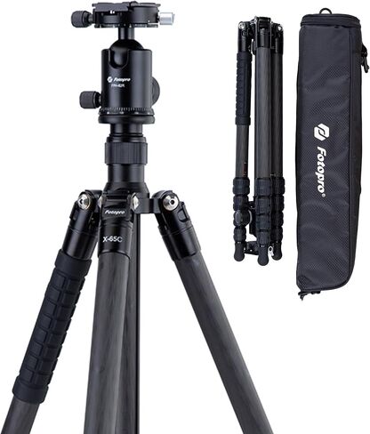 حامل ثلاثي من ألياف الكربون بطول 82 بوصة/2.08 متر من Fotopro مع Monopod، X-65C | رأس كروي بانورامي مزدوج 360 درجة لكاميرات DSLR بدون مرآة، والسفر، والتصوير الفوتوغرافي للشوارع طويلة المدى، وتحديد الأحداث، وحمولة 17.63 رطل in Kuwait