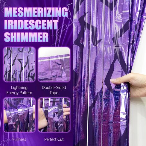 Kpop Birthday Decorations, 6.6x8.2 FT Purple Iridescent Tinsel Backdrop Curtains with Energy Pattern for Girls Kpop Disco Party Decorations in Saudi Arabia