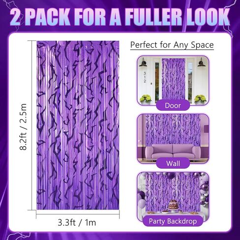 Kpop Birthday Decorations, 6.6x8.2 FT Purple Iridescent Tinsel Backdrop Curtains with Energy Pattern for Girls Kpop Disco Party Decorations in Saudi Arabia