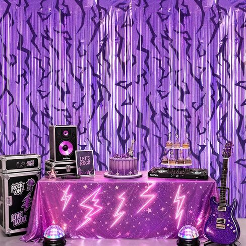 Kpop Birthday Decorations, 6.6x8.2 FT Purple Iridescent Tinsel Backdrop Curtains with Energy Pattern for Girls Kpop Disco Party Decorations in Saudi Arabia