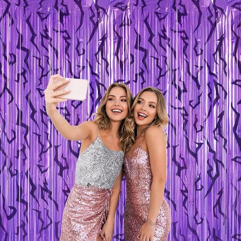Kpop Birthday Decorations, 6.6x8.2 FT Purple Iridescent Tinsel Backdrop Curtains with Energy Pattern for Girls Kpop Disco Party Decorations in Saudi Arabia