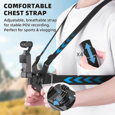 BRDRC Accessories Kit & 64in Extendable Selfie Stick Tripod, 4 in 1 Chest Head Strap Backpack Clip Magnetic Mount Stand with 1/4'' Screw for DJI Osmo Pocket 4 3 Xtra Muse Creator Combo Accessories in Saudi Arabia