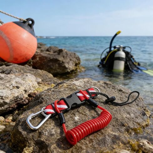 Abaodam Scuba Diving Lanyard مريح مناسب للمعصم مع مشبك سريع التحرير، حزام ملفوف من الفولاذ المقاوم للصدأ، حزام قوي من مادة TPU، للأجهزة والمصابيح الكاشفة في الرياضات المائية الخارجية in Kuwait