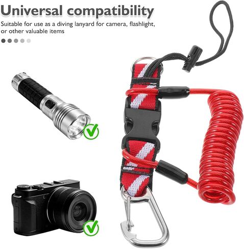 Abaodam Scuba Diving Lanyard مريح مناسب للمعصم مع مشبك سريع التحرير، حزام ملفوف من الفولاذ المقاوم للصدأ، حزام قوي من مادة TPU، للأجهزة والمصابيح الكاشفة في الرياضات المائية الخارجية in Kuwait