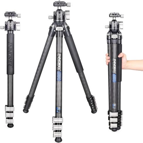 INNOREL KT254CF حامل ثلاثي من ألياف الكربون احترافي محمول ومدمج للسفر لكاميرا DSLR الرقمية مع عمود مركزي قابل للتعديل 1.01 بوصة/25.6 مم أقصى تحميل للأنبوب 33 رطل/15 كجم in Kuwait