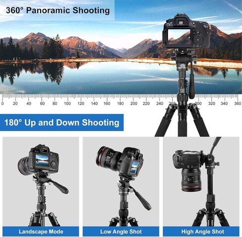 Camera Tripod, 64.5" Foldable Travel Outdoor DSLR for Video Recording Photos Vlogging Tripod with 360° Fluid Drag Head Load Capacity 11lbs, for Video Recording Photos Vlogging in Saudi Arabia