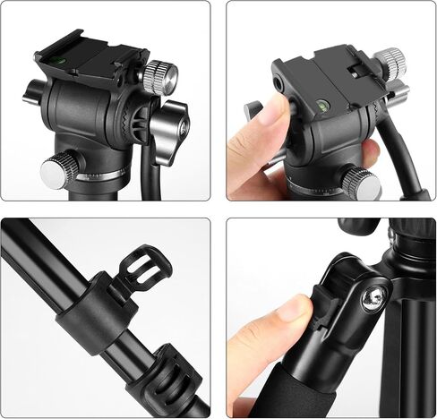 Camera Tripod, 64.5" Foldable Travel Outdoor DSLR for Video Recording Photos Vlogging Tripod with 360° Fluid Drag Head Load Capacity 11lbs, for Video Recording Photos Vlogging in Saudi Arabia
