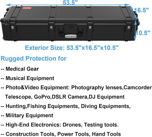 Regetek WATERPROOF Rolling Case 53.5 x 16.5x 10.5 Inch, with Foam/Wheels/ 3 Large Handles for Camera, Tool, Equipment, IP67,Crushproof, Lockable, Transport Hard Case in Kuwait