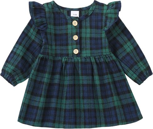 Mioglrie Toddler Baby Girl Dresses Fall Winter Flower & Plaid Dress 3-24M | Long Sleeve Clothes, Ruffle, Plaid, Crew Neck, A-line, Ideal for party, photo shoots, holiday, casual amusement park in Saudi Arabia