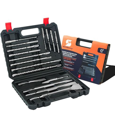 Rotary Hammer Drill Bits and Chisels Set, SDS Plus, 17PCS | Includes SDS Plus drill bits and chisels for concrete, stone and brick work, with storage case for transport and organization in Kuwait
