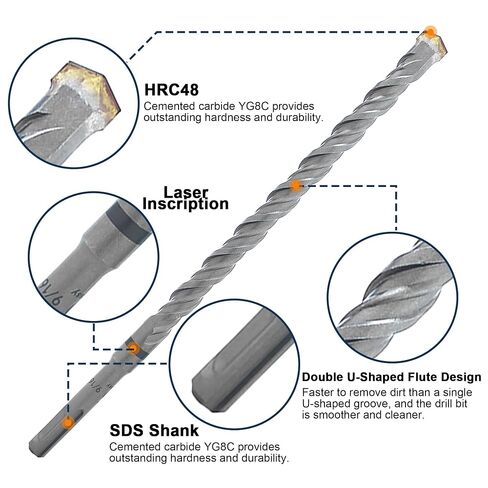 Rotary Hammer Drill Bits and Chisels Set, SDS Plus, 17PCS | Includes SDS Plus drill bits and chisels for concrete, stone and brick work, with storage case for transport and organization in Kuwait