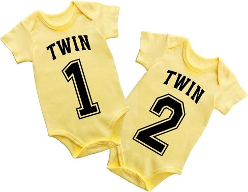 YSCULBUTOL Baby Twins Bodysuit Twin One Twin Two Newborn Toddler Outfits Cute Baby Clothes Unisex Romper With Hat in Saudi Arabia