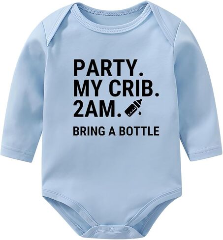 Party My 2am Bring A Bottle Baby Bodysuits Funny Newborn Clothes Novelty Infant Romper Outfits Long Sleeve in Kuwait