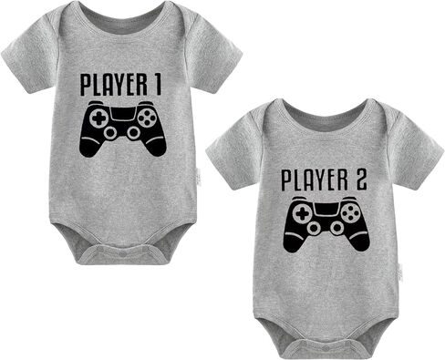 Baby Twins Bodysuit Player 12 2-Pack Newborn Baby Clothes Cute Outfits Toddler Boy Girl Romper Set in Kuwait