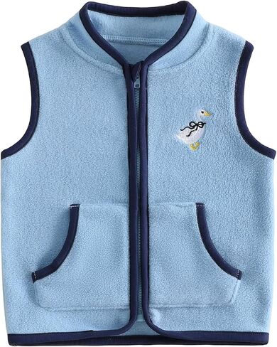 Toddler Baby Boy Fleece Vest Baby Sleeveless Jacket Outfits Coat | Toddler Boy Zip Up Stand Collar Duck Bear Embroidery Sleeveless Jacket Cute Baby Vest Outwear Fall Winter Kids Boy Clothes in Saudi Arabia