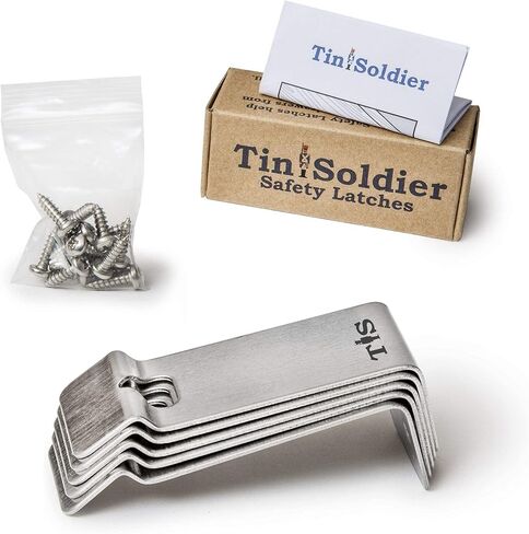 Tin Soldier Metal Cabinet and Drawer Safety Latches childproofing Lock (5-Piece Set) | Heavy-Duty Stainless Steel Design | Business, Kitchen, Bathroom, Garage, RV | Kids, Pets | Includes Hardware in Saudi Arabia