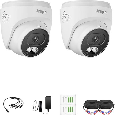 Anlapus 2 Pack 4K Security Cameras for Home Surveillance, 8MP Outdoor Indoor Wired CCTV Add-On Dome Camera with Audio, Night Vision, IP66 Weatherproof, Only Compatible 4K DVR System in Kuwait