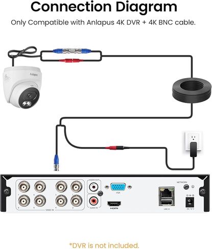 Anlapus 2 Pack 4K Security Cameras for Home Surveillance, 8MP Outdoor Indoor Wired CCTV Add-On Dome Camera with Audio, Night Vision, IP66 Weatherproof, Only Compatible 4K DVR System in Kuwait