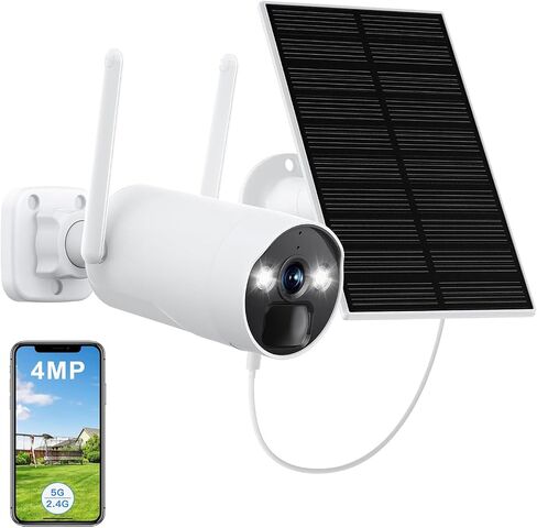 CAMCAMP 4MP Solar Powered Security Camera Outdoor, 2.4G/5G WiFi Wireless Cameras for Home Security, Color Night Vision, Motion Detection, Spotlight Siren Alarm, App Control, Support SD/Cloud Storage in Kuwait