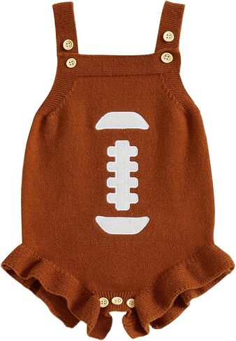 Newborn Baby Girl Football Outfit Knit Sweater Romper Game Day Knitted Ruffle Overalls Fall Winter Clothes in Saudi Arabia