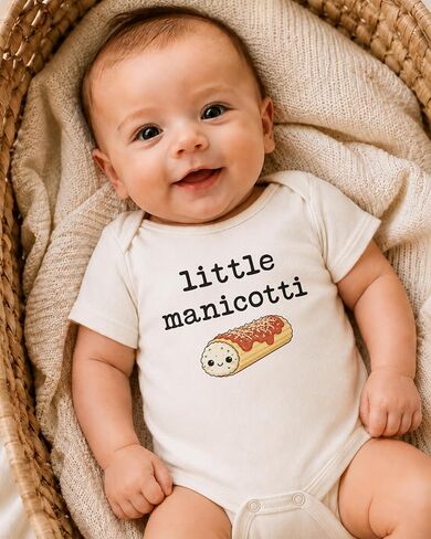 Little Manicotti Italian Newborn Bodysuit (0-3 Months, Natural) | Italian Baby Outfit, Pasta Newborn Clothes, Foodie Infant Gift, Neutral Photo Prop, Family Keepsake, Baby Shower Present in Saudi Arabia