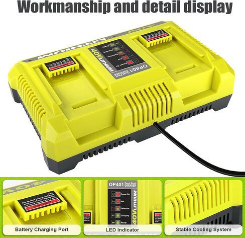 Dual Port 40V Charger for Ryobi OP401 40V Battery OP4040 OP4050A OP4026 OP4026A OP4030 OP4050 OP401 Compatible with Ryobi 40 Volt Battery Charger in Saudi Arabia