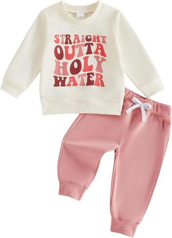 Baby Boy Girl Baptism Outfits Straight Outta Holy Water Sweatshirt Shirt Pants Set Toddler Fall Christening Clothes in Saudi Arabia
