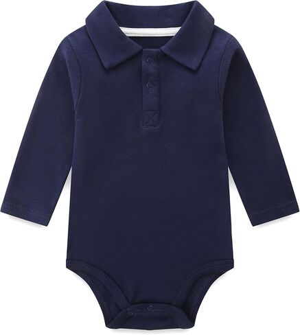 Baby Collared Polo Bodysuit 100% Cotton Onesie Long Sleeve Cute Outfit 0~24M in Kuwait