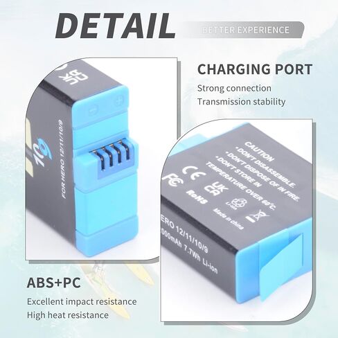 Hero 12/11/10/9 Battery 2-Pack 2000mah Compatible for Hero 12 11 10 9 Black Original Batteries Accessories Enduro Upgrade Capacity Battery 3.85V 7.7WH in Kuwait