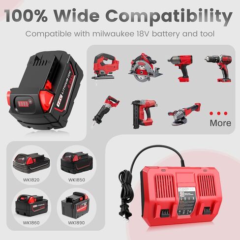 4 Pack Milwaukee 18V Battery & Rapid Charger Kit, 18V 6.0Ah Replacement for Milwaukee Mk18 Battery Compatible with Mk-18 48-11-1850 48-11-1840 48-11-1890 48-11-1815 Cordless Tools in Kuwait