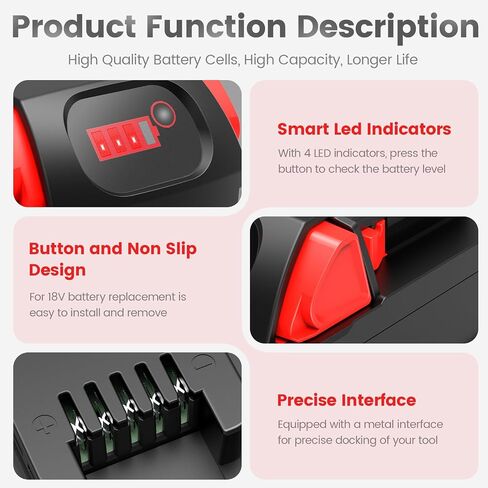 4 Pack Milwaukee 18V Battery & Rapid Charger Kit, 18V 6.0Ah Replacement for Milwaukee Mk18 Battery Compatible with Mk-18 48-11-1850 48-11-1840 48-11-1890 48-11-1815 Cordless Tools in Kuwait