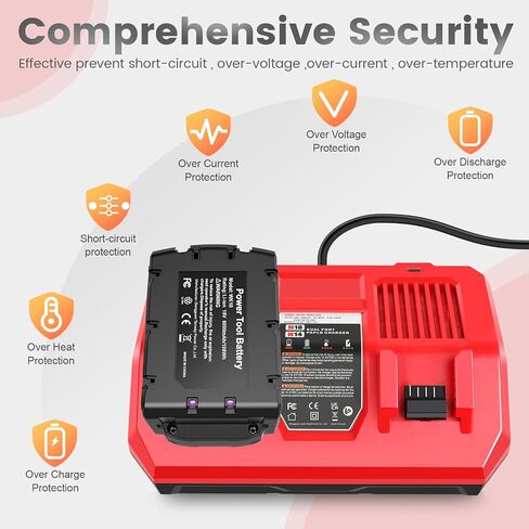 4 Pack Milwaukee 18V Battery & Rapid Charger Kit, 18V 6.0Ah Replacement for Milwaukee Mk18 Battery Compatible with Mk-18 48-11-1850 48-11-1840 48-11-1890 48-11-1815 Cordless Tools in Kuwait
