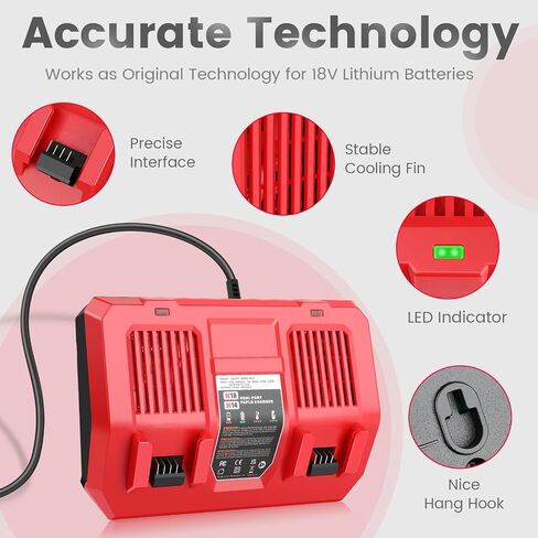 4 Pack Milwaukee 18V Battery & Rapid Charger Kit, 18V 6.0Ah Replacement for Milwaukee Mk18 Battery Compatible with Mk-18 48-11-1850 48-11-1840 48-11-1890 48-11-1815 Cordless Tools in Kuwait