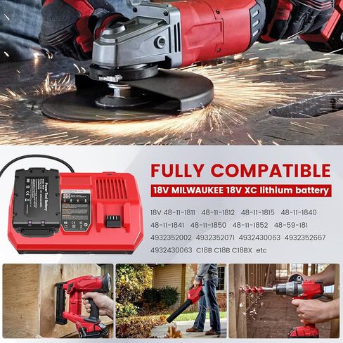 4 Pack Milwaukee 18V Battery & Rapid Charger Kit, 18V 6.0Ah Replacement for Milwaukee Mk18 Battery Compatible with Mk-18 48-11-1850 48-11-1840 48-11-1890 48-11-1815 Cordless Tools in Kuwait