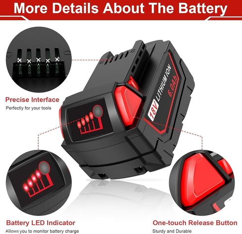 6.0Ah 2Pack Replacement for Milwaukee M-18 Battery Compatible with All Milwaukee MK-18 Battery 48-11-1850 48-11-1840 48-11-1890 48-11-1815 MK-18 MK-18B Cordless Tools Battery in Kuwait