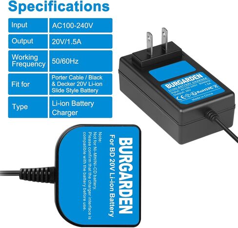 20V Li-ion Charger Compatible with Porter-Cable PCC681L PCC685L | PCC680L PCC682L PCC692L PCC691L PCC699L Also for Black & Decker LBXR20 LB20 LBX20 in Kuwait