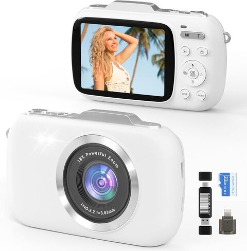 Digital Camera Autofocus Digital Point and Shoot Camera with 18X Zoom 4K Vlogging Camera with 32GB Card, 64MP Portable Compact Camera for Teens Adult Beginner Anti-Shake in Saudi Arabia
