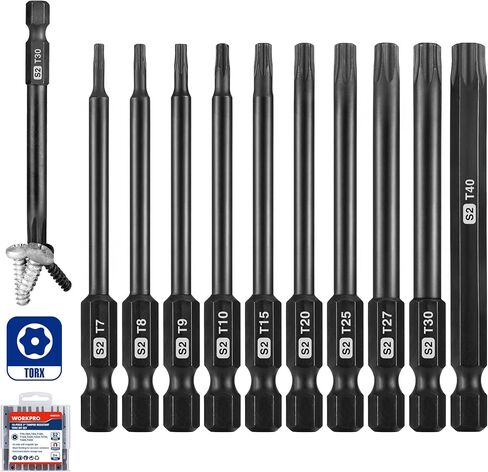 WORKPRO 10PCS Phillips & Slotted Driver Bits, S2 Steel Magnetic Tips | 1/4" Hex Shank, Impact Driver Bits, Storage Box, Heat Treated, Easy Size Identification in Saudi Arabia