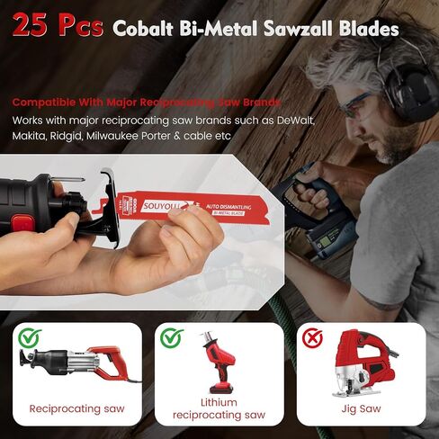 50 Pack 6 in 18 TPI Bi-Metal Reciprocating Saw Blades with Organizer Carbide Alloy Steel for Automobile Dismantling Metal Steel Cutting Non-Stick Coated for Less Heat for 1/16-5/16 Medium Metals in Saudi Arabia