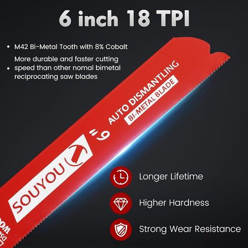 50 Pack 6 in 18 TPI Bi-Metal Reciprocating Saw Blades with Organizer Carbide Alloy Steel for Automobile Dismantling Metal Steel Cutting Non-Stick Coated for Less Heat for 1/16-5/16 Medium Metals in Saudi Arabia