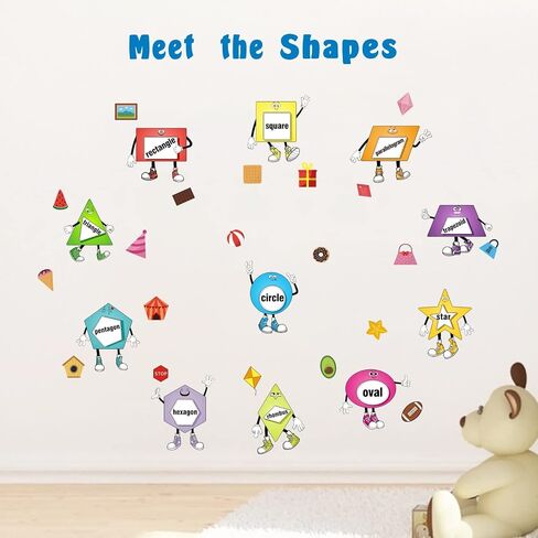 IARTTOP Colorful Shapes Wall Stickers, Educational Learning Geometry Wall Decals, Removable Wall Stickers for Kids Bedroom Preschool Kids Playroom Nursery Wall Decor Toddler Classroom Decoration in Kuwait