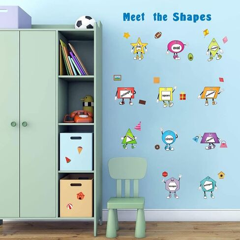 IARTTOP Colorful Shapes Wall Stickers, Educational Learning Geometry Wall Decals, Removable Wall Stickers for Kids Bedroom Preschool Kids Playroom Nursery Wall Decor Toddler Classroom Decoration in Kuwait