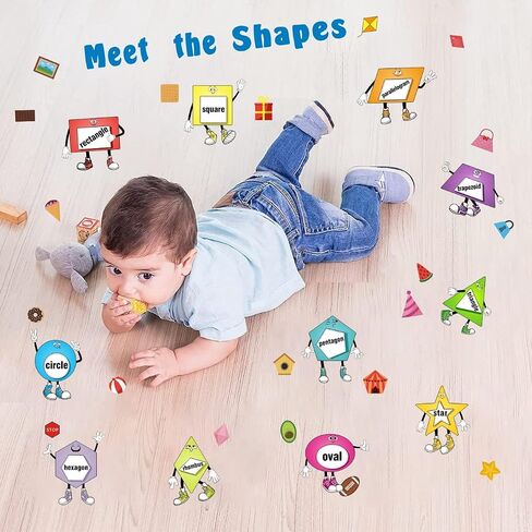 IARTTOP Colorful Shapes Wall Stickers, Educational Learning Geometry Wall Decals, Removable Wall Stickers for Kids Bedroom Preschool Kids Playroom Nursery Wall Decor Toddler Classroom Decoration in Kuwait