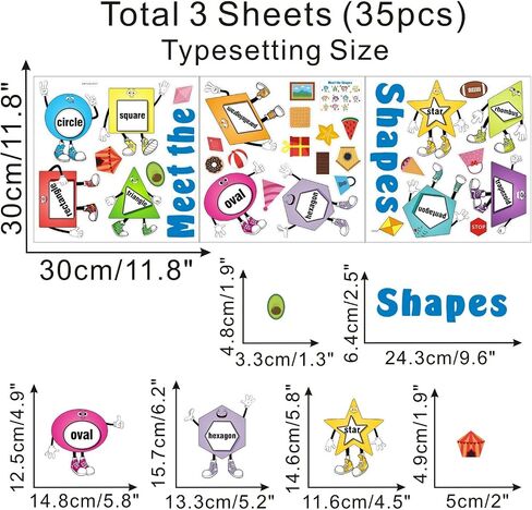 IARTTOP Colorful Shapes Wall Stickers, Educational Learning Geometry Wall Decals, Removable Wall Stickers for Kids Bedroom Preschool Kids Playroom Nursery Wall Decor Toddler Classroom Decoration in Kuwait