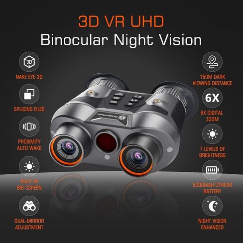 3D VR Infrared Night Vision Goggles - 7-Level IR Head Mounted Binoculars with Auto Wake, 36MP UHD Photos, 4K Video, Built-in Large Screen,6X Zoom, 2×32GB TF Card for Camping Surveillance in Saudi Arabia