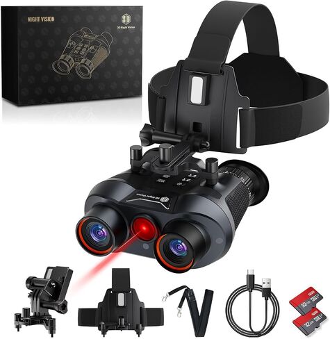 3D VR Infrared Night Vision Goggles - 7-Level IR Head Mounted Binoculars with Auto Wake, 36MP UHD Photos, 4K Video, Built-in Large Screen,6X Zoom, 2×32GB TF Card for Camping Surveillance in Saudi Arabia